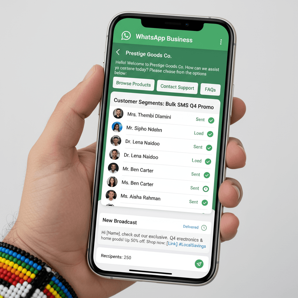 WhatsApp Business interface with bulk messaging