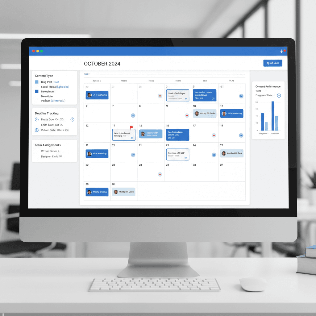 Editorial content calendar with publishing schedule