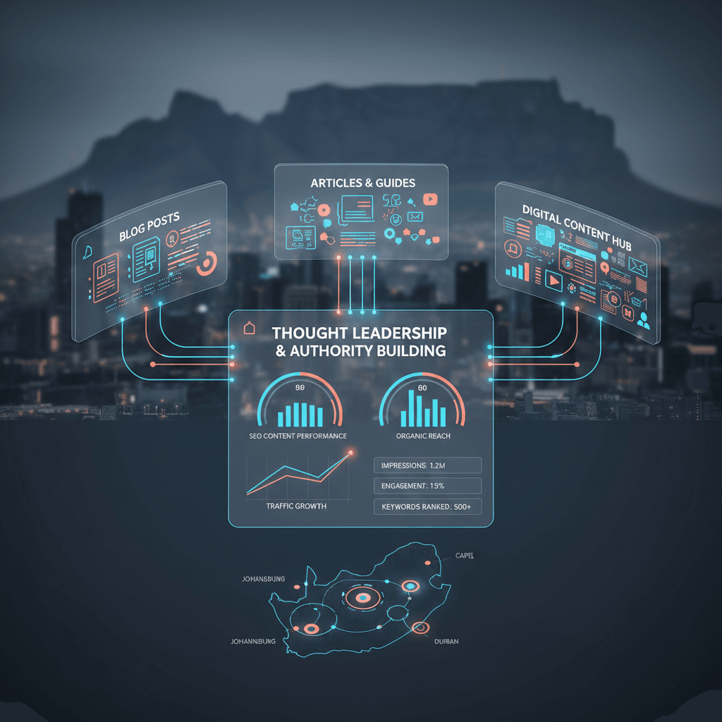 Content marketing strategy visualization with blog posts and digital content