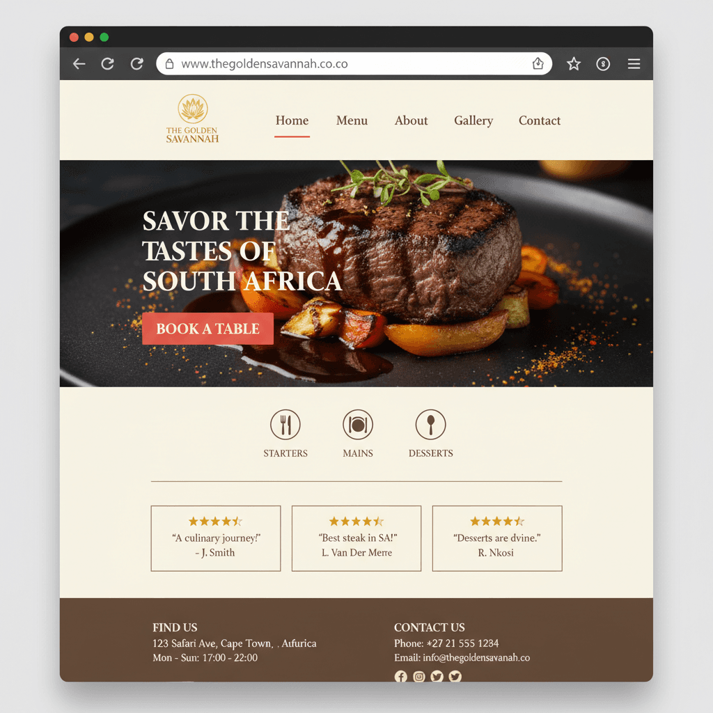 Restaurant website design with menu showcase