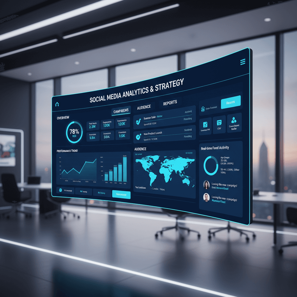 Social Media Marketing Dashboard showing content calendar and analytics