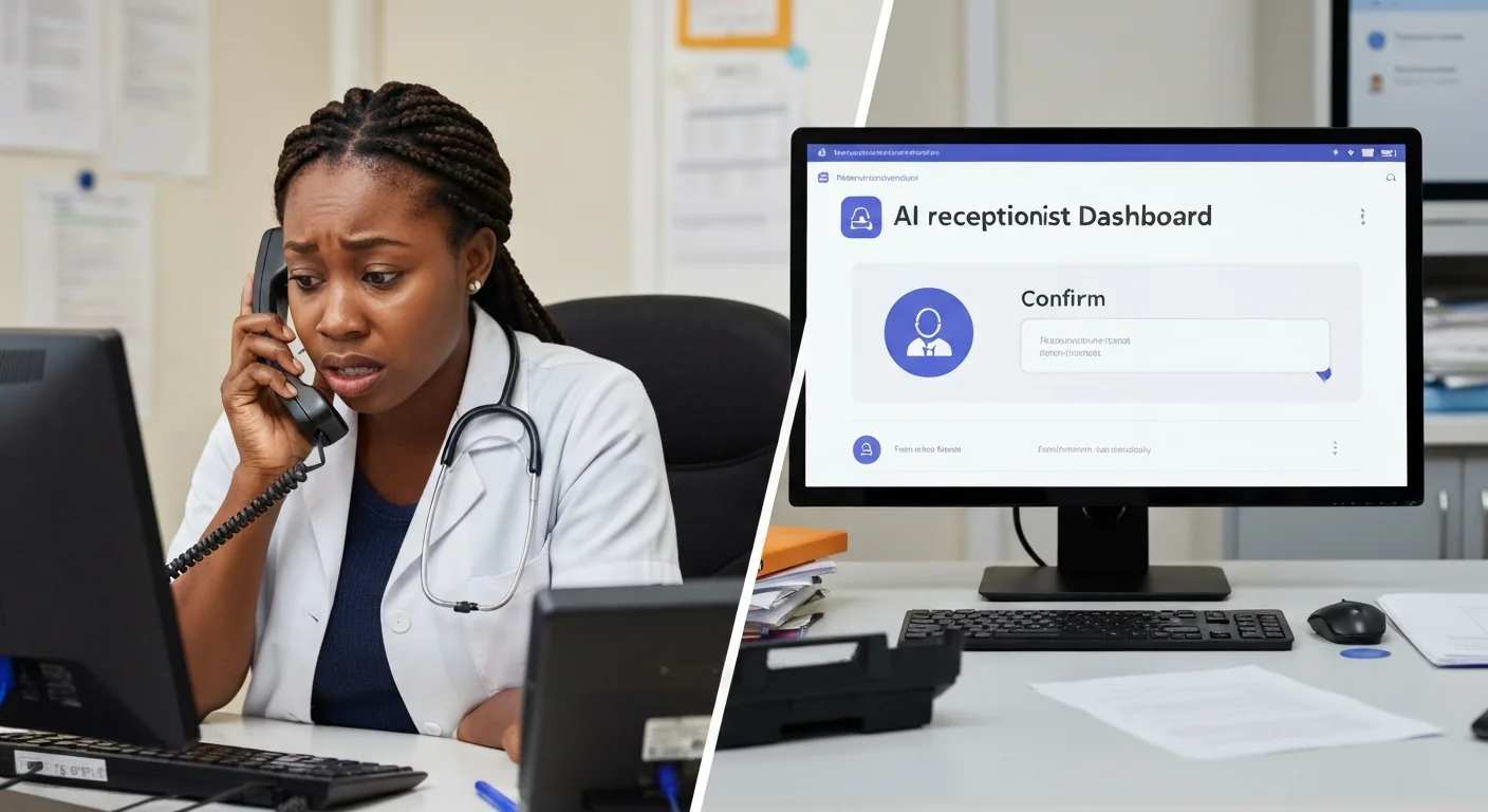 AI receptionist dashboard vs overwhelmed medical receptionist