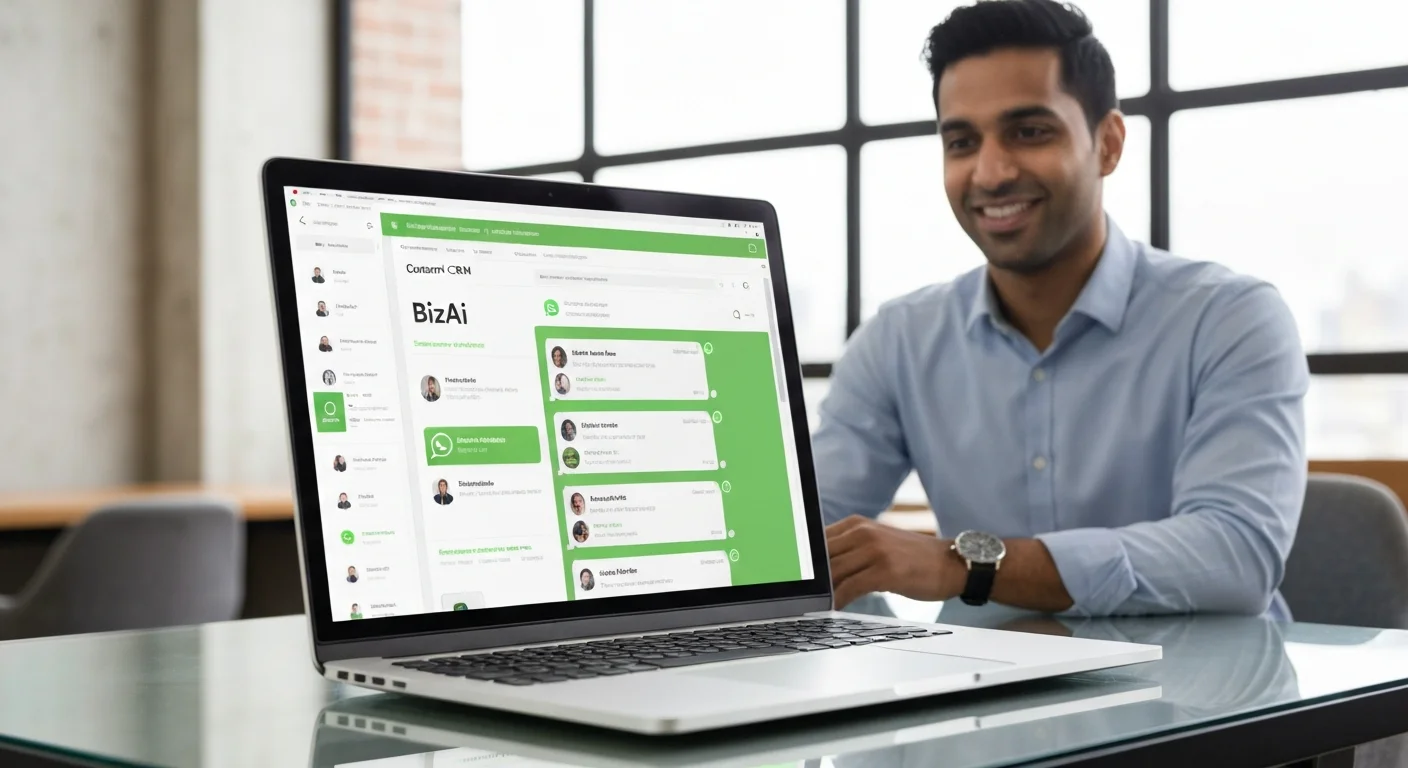 BizAI Smart CRM showing WhatsApp and customer data in one place